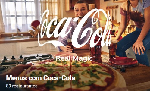 Coleção Menus com Coca-Cola na plataforma DIG-IN, com pizza e copos de Coca-Cola à mesa